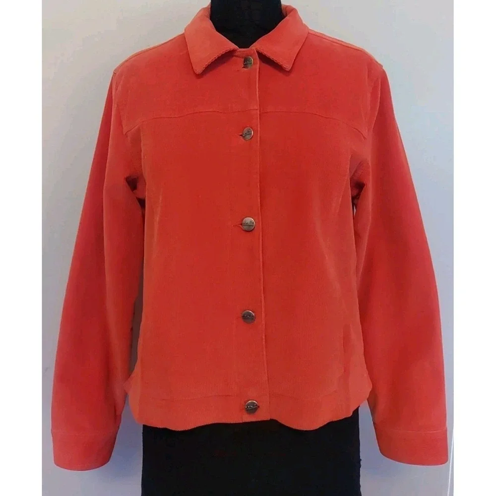 L.L Bean women Orange Corderoy Floral Liner Long sleeve Classic Jacket Size S‎